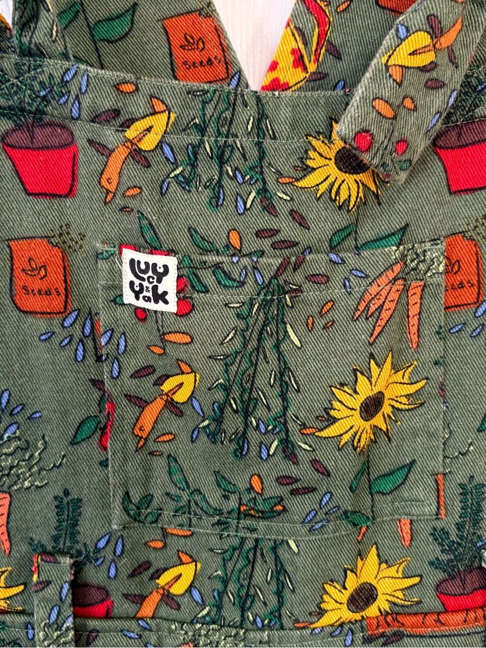 Lucy & Yak Dungarees Overalls Organic Cotton RARE Gardening Seeds Print Size 2 - Picture 3 of 8
